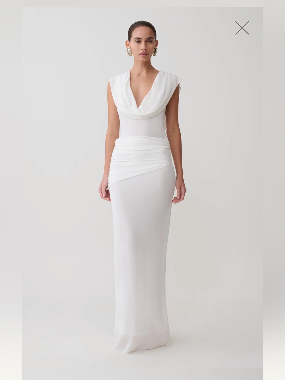 Meshki White Chiffon Draped Maxi Dress